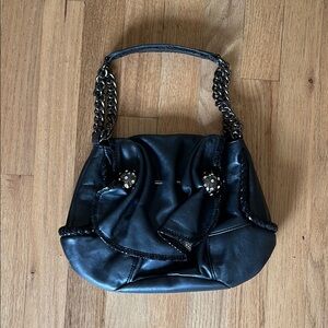 Betsy Johnson Black Leather Chain Strap Women's Bag